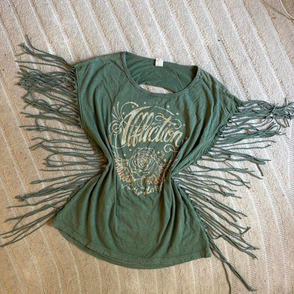 Affliction American Customs Rose Wings Fringe T-Shirt size XL Y2K Party Grunge